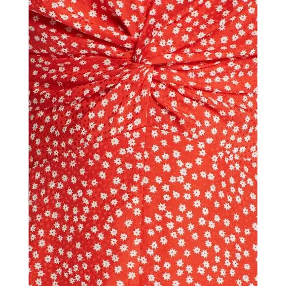 Rebecca Taylor Malia Twist Front Floral Silk Midi Dress Women's 4 Red Garden - Picture 5 of 16